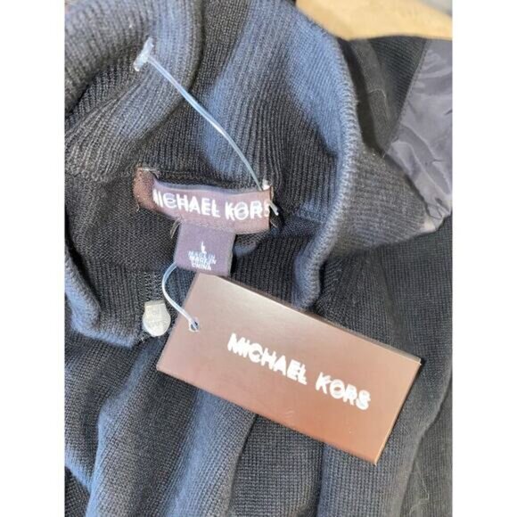 NWT Michael Kors New $128 Black Part Zip MK Logo 100% Cotton Long Sleeve Sweater - Picture 10 of 12